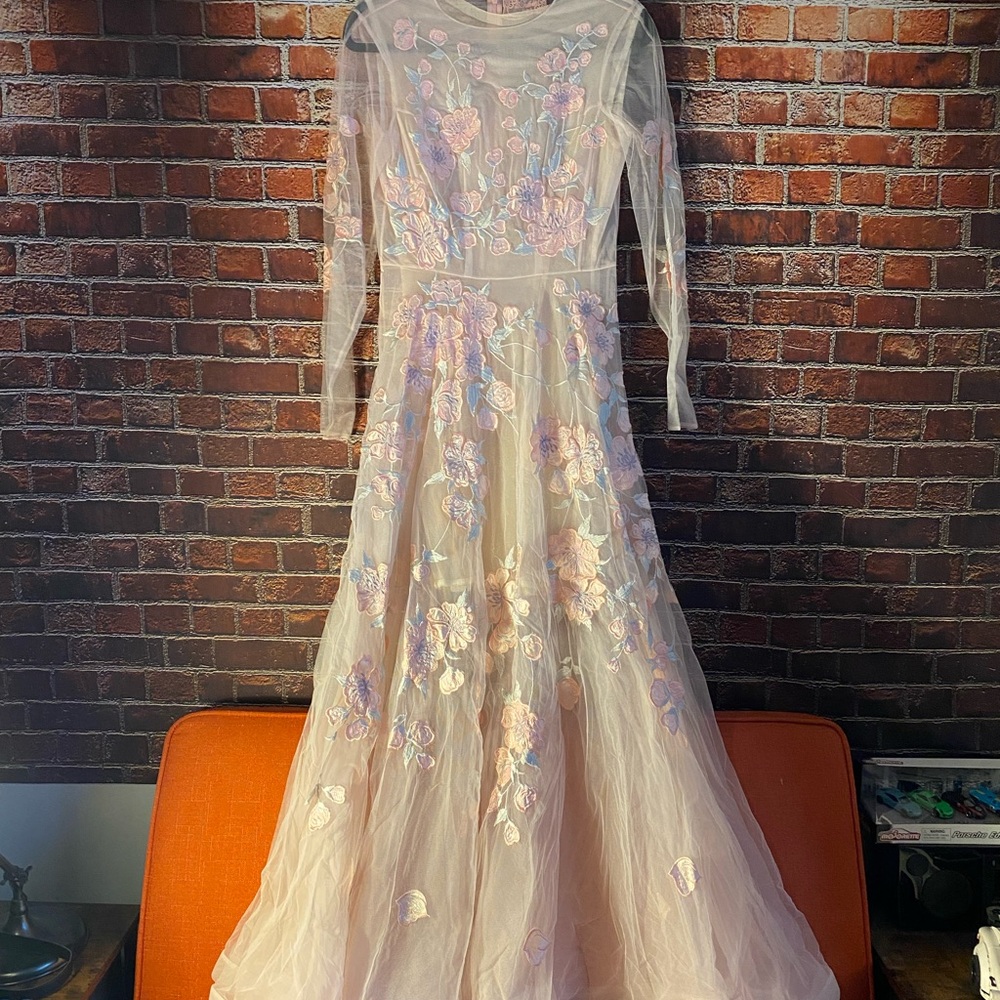 La Chérie Paris Elegant Floral Embroidered Dress + beige inner slip dress